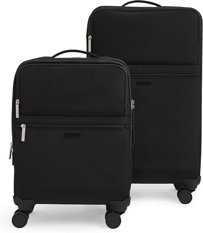 Vera Bradley Women's Softside Rolling Suitcase Luggage, Black, 22" Carry On & 27" Check In