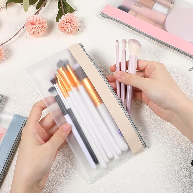 4 Pcs Clear Zipper Pouches, 8.26 x 4 Inch Mini Makeup Bag Waterproof Money Bags with Zipper Pocket Coin Pouch Clear Pencil Pouch Multi-Purpose Storage Bags for Purse Keys Toiletries Office Supplies