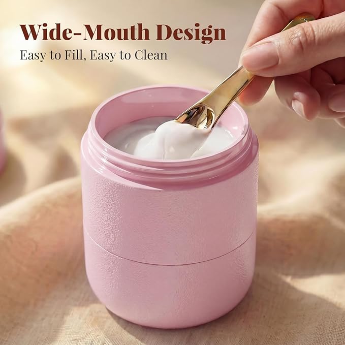 New Travel Toiletry Containers [Ultra Leakproof] TSA-Approved, PLA Hard Shell Jars with 5 Magnetic Labels, Wide Mouth Bottles for Lotion, Cleanser, Shampoo, Conditioner, Pink, 3 Pack, 2OZ