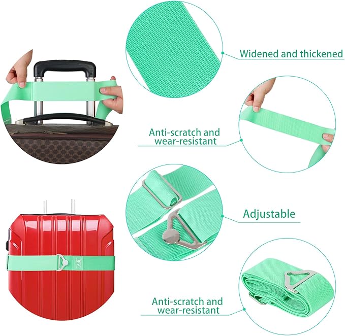 Bylion 2-in-1 Travel Belt for Luggage, Luggage Straps for Add a Bag Adjustable Suitcase Straps with Alloy Buckle Elastic Bungees Belt Hands-Free for Airport，Personalized Travel Accessories (Green)