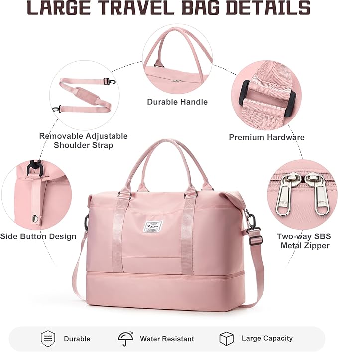 Travel Duffel Bag with Shoes Compartment, Overnight Weekender Bags for Women, Carry on Personal Item Travel Set