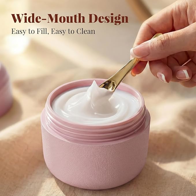 New Travel Toiletry Containers [Ultra Leakproof] TSA-Approved, PLA Hard Shell Jars with 5 Magnetic Labels, Wide Mouth Bottles for Lotion, Cleanser, Shampoo, Conditioner, Pink, 3 Pack, 1OZ