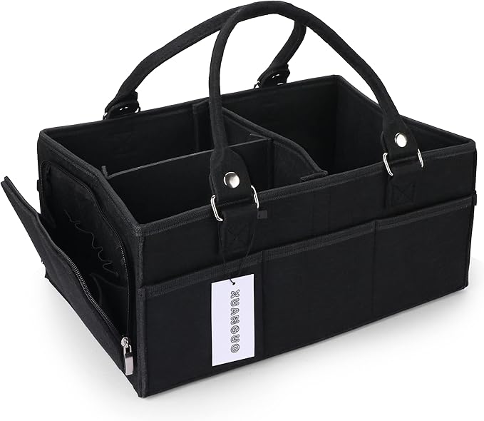 XUANGUO Baby Diaper Caddy Organizer for Girl Boy Large Nursery Storage Bin Basket Portable Holder Tote Bag for Changing Table and Car Baby Shower Gifts Newborn Essentials Must Haves Items black