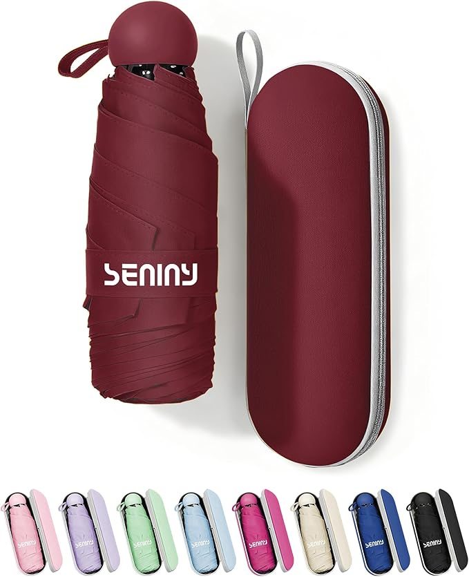 Seniny Mini Portable Travel Umbrella with Case - Compact Umbrellas for Rain & Sun UV Protection for Backpack Pocket, Lightweight Folding Small Umbrella, Tiny Purse Size UV Blocker for Kids Women Girls