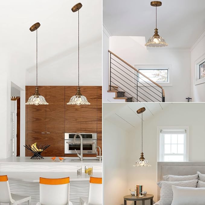 HDDFL Glass Pendant Lights Modern Pendant Lighting Fixtures Hanging Lamp Brushed Finish Hanging Light Fixture for Kitchen Island Bedroom Dining Room Coffee Shop Hallway 2 Pack