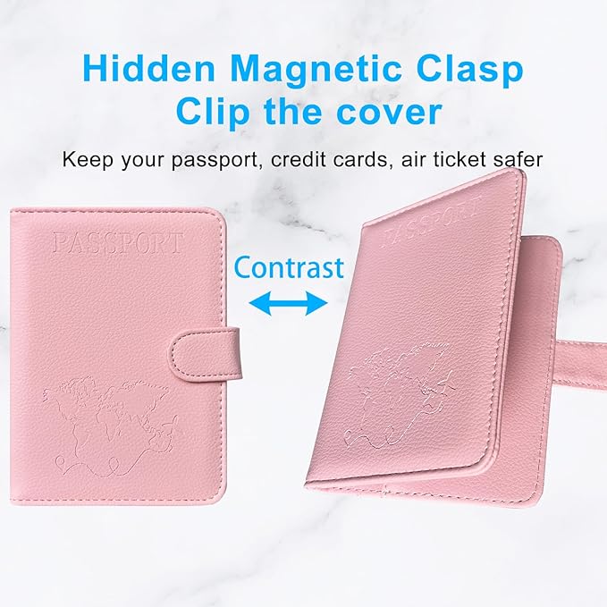 ACdream Passport Holder for Travel Essentials, Rfid Blocking Passport Wallet Cover Case for Travel Must Haves Accessories, Book Holders for Women & Men- Pink