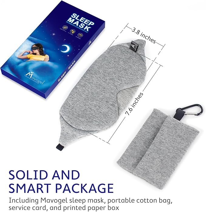 Mavogel Cotton Sleep Eye Mask - Updated Design Light Blocking with Adjustable Nose Bridge, Soft and Comfortable Night Eye Mask for Men Women, Eye Blinder for Shift Work, Includes Travel Pouch, Grey