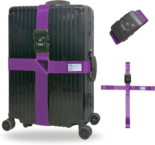 Luggage Straps TAS,Travel Strap with Name tag,Easy to Identify,Luggage Straps TSA Approved with Lock,Combination Luggage Lock with Adjustable Length,Compatible with 20-34 inch Luggage(Purple 1 Pack)