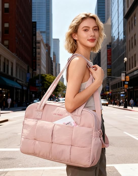 BAGSMART Gym Bag for Women, Personal Item Puffer Duffle Bag, Weekender Overnight Carry On Tote Handag for Travel