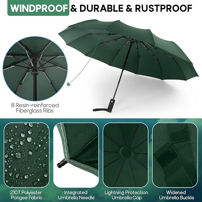 Travel Compact Umbrella, Folding Travel Umbrella for Rain and Shine Small, Windproof Automatic Open/Close, Portable Umbrellas