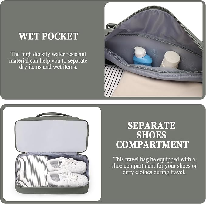 Weekender Bags for Women,Overnight Travel Duffel Bag with Shoes Compartment& Toiletry Bag,Extra Large(Olive Green)