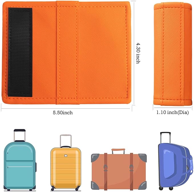 Luggage Handle Wrap 5 Pack-Leather Luggage Handle Wraps for Suitcase/Handbag/Duffel Bag/Car Bright Luggage Identfier/Handle Covers/Grips Luggage Accessories for Travel 3.0 (Orange)