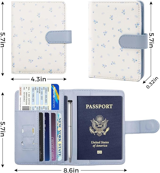 Melsbrinna Rfid Passport Holder for Travel women/Men, Cute Passport Wallet Rfid Blocking Card Slots, Rfid Passport Cover/CaseTravel Wallet, Passport Book Holder (1, floral blue)