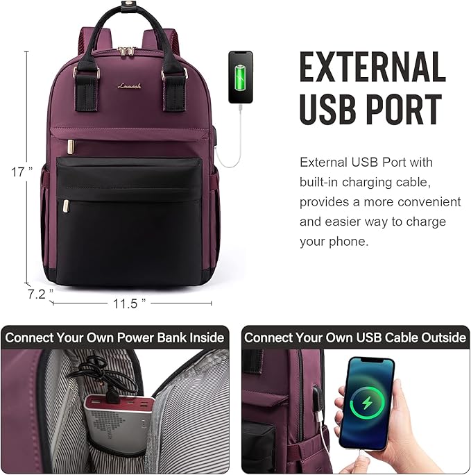 LOVEVOOK Laptop Backpack for Women 15.6 Inch Laptop Bag with USB Port, Fashion Waterproof Backpacks Teacher Nurse Stylish Travel Bags Vintage Daypacks for College Work