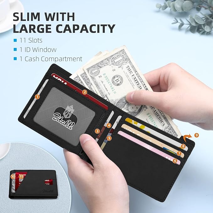 Zitahli Bifold Wallets for Men - Slim RFID Leather Credit Card Holder for 6-11 Cards, Minimalist Thin Wallet with ID Window & Cash Slot,Front Pockt Carteras Para Hombres, Birthday Gifts for Men | Slim, RFID Blocking, Premium, Front Pocket, Gift Box, Le...