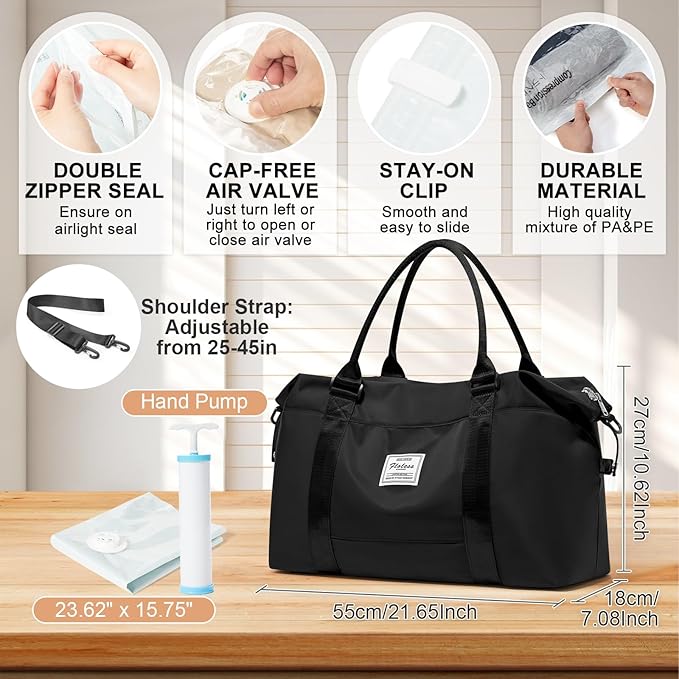 Travel Duffel Bag, Sports Tote Gym Bag, Shoulder Weekender Overnight Bag for Women