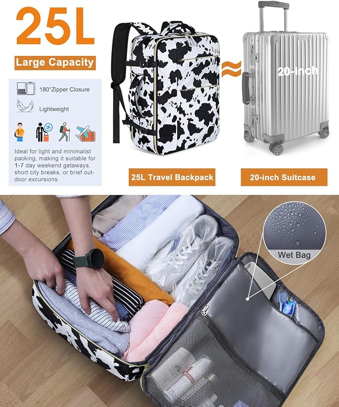 Capolo Travel Backpack for Women Men Waterproof Laptop Backpack Airlines Approved Carry On Backpack Bag Computer Bag for Business, Work, Traveling Fits 17 Inch Laptop(Cow Print)