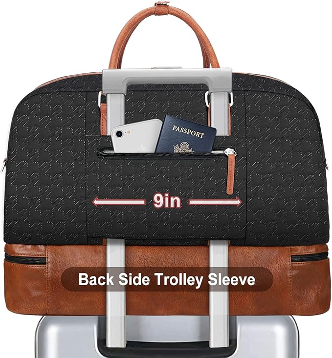 Weekender Bag for Women, Large Overnight Bag Canvas Travel Duffel Bag Carry On Tote with Shoe Compartment 21" 3Pcs Set