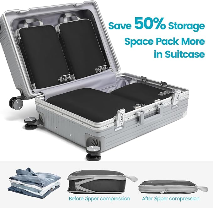Cambond Compression Packing Cubes for Travel - Lightweight Expandable Travel Bags Luggage Organizers Travel Essentials Compression Cubes for Travel Space Saver for Carry on Suitcases Organizer