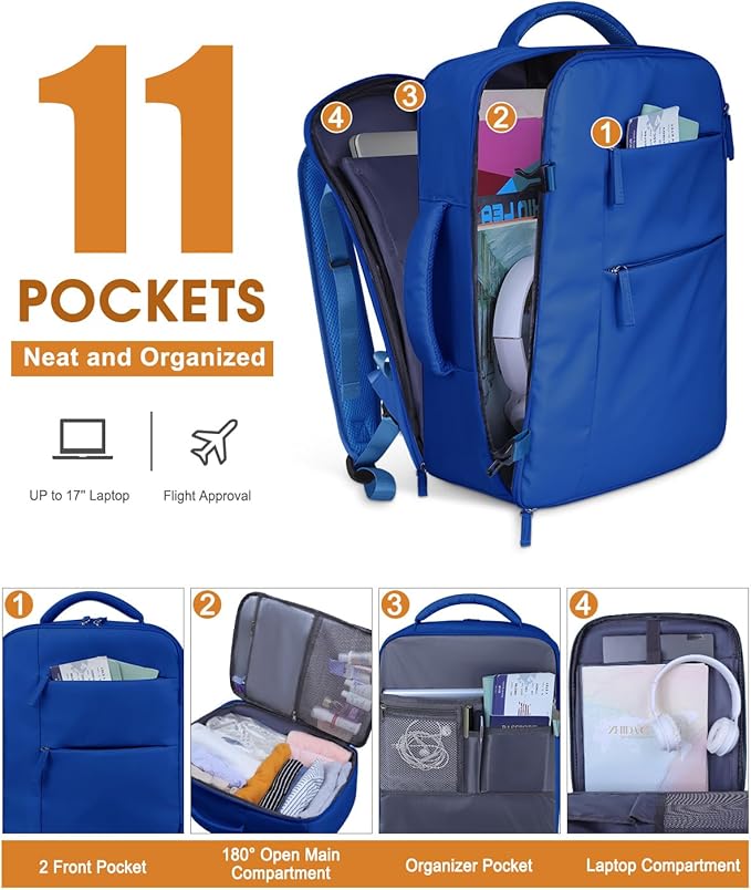 Capolo Travel Backpack for Women Men Waterproof Laptop Backpack Airlines Approved Carry On Backpack Bag Computer Bookbag for Business, Work, Traveling Fits 17 Inch Laptop(Royal Blue)