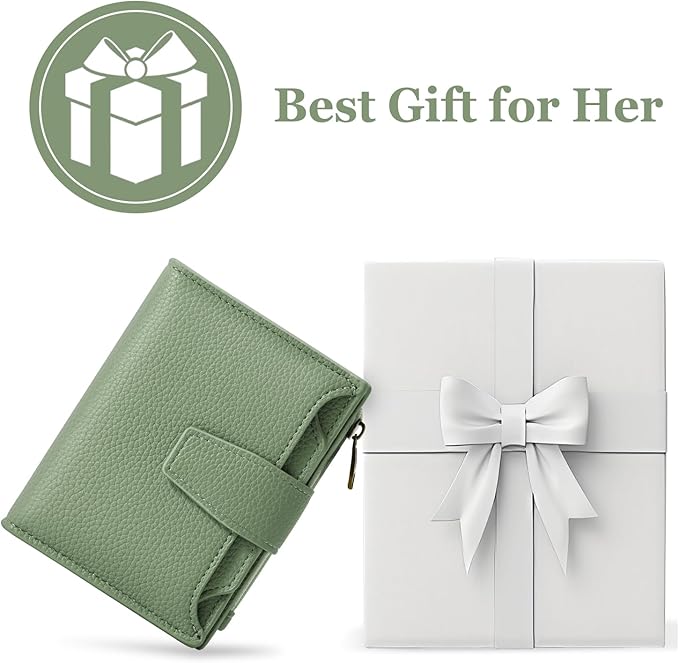 Airkit Small Wallet Women RFID Blocking Soft Leather Bifold Compact Card Holder Wallet for Women with Zipper Coin Pocket 4 ID Window