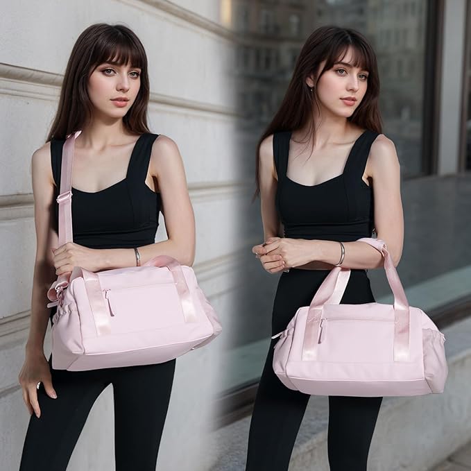 Small Gym Bag for Women, Mini Crossbody Gym Duffle Bag with Wet Compartment, Carry on Gym Tote Bag for Workout Dance Sport Travel (Medium-Pink)
