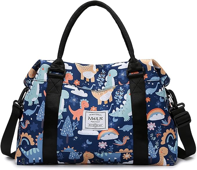 Travel Duffle Bag Weekender Overnight Bag Gym Tote with Dry and Wet Separated Pocket for Women Girls Shoulder Workout Duffel Bag Water Resistant (B-Dinosaurs)