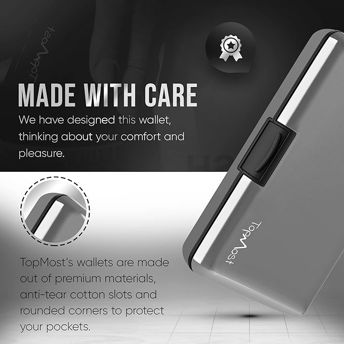 TopMost Aluminum Wallet, Card Case Wallet, Metal RFID Credit Card Holder for Men & Women, 6 Cotton Slots for 10-12 Cards And Bills, Rfd Protective
