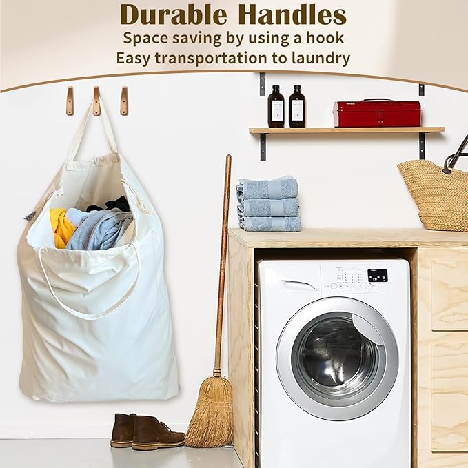 Canvas Laundry Bag with Handles & Drawstring Closure 30”Wx35"H, Thick Canvas Laundry Bag Large Heavy Duty Washable Dirty Clothes Travel Sack for Camp, College Dorm, Laundromat (1Pack)