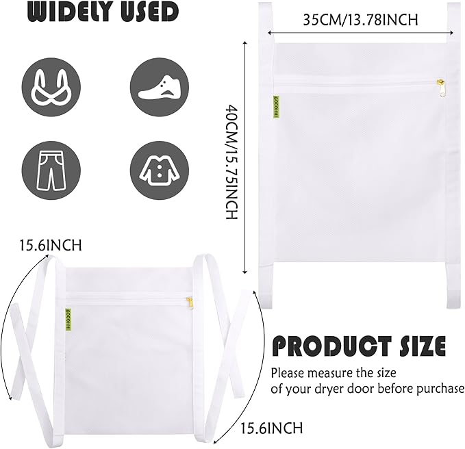 Sneaker Wash & Dry Net Bag for Dryer, 15.7x13.8 Inch Large HoneyComber Mesh Bags with Zipper and Strap for Shoes, Clothing, Laundry Reused Bag Tool (2 Pcs White)