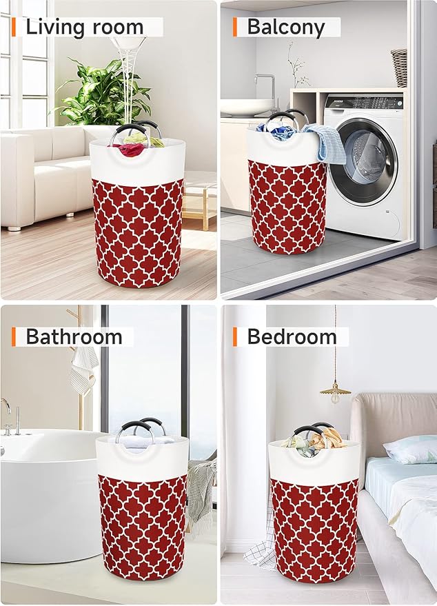 Large Laundry Basket Laundry Hamper Bag Washing Bin Clothes Bag Collapsible Tall with Handles Waterproof Travel Bathroom College Essentials Storage for College Dorm, Family (Red) 75L