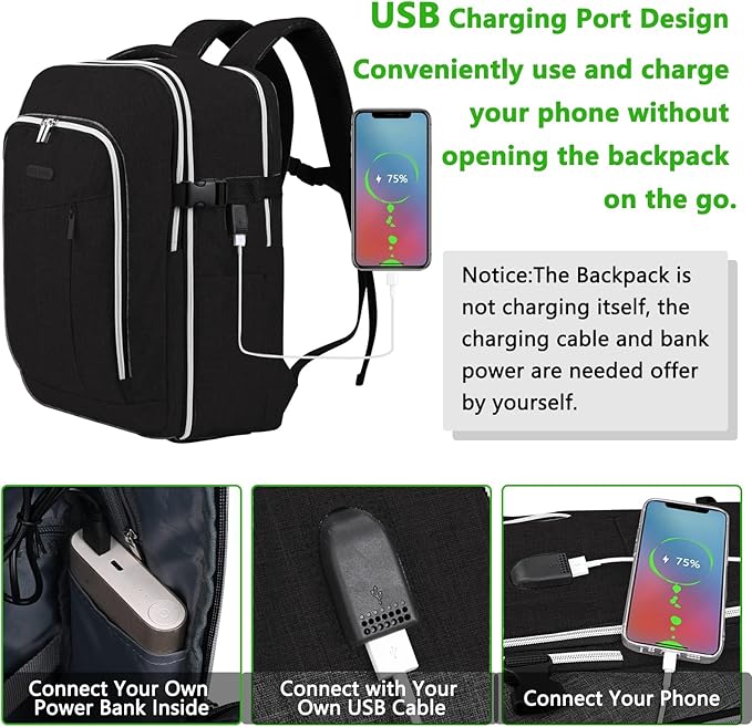 Personal Item Travel Carry On Luggage Backpack for Women Men Flight Approved Casual Weekender Laptop Bag for College Business Outdoors Hiking Water Resistant Lightweight Daypack with USB Charging Port