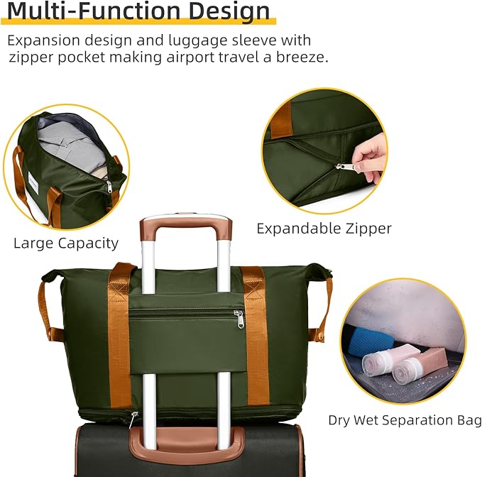LARVENDER Luggage Sets 5 Piece Softside Expandable Suitcases Set with Spinner Wheels TSA Lock, Lightweight Soft Shell Rolling Travel Luggage Set Clearance for Men and Women, Green Brown