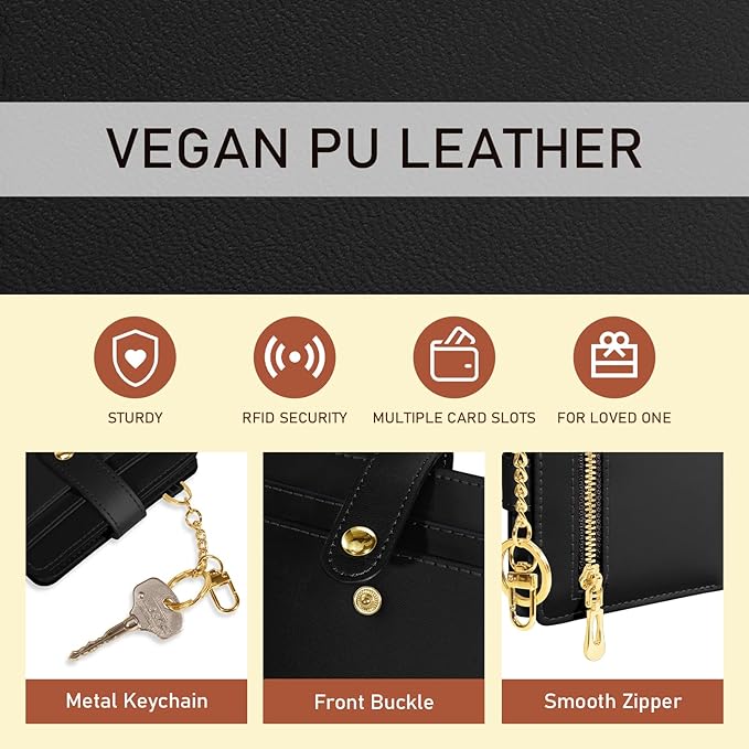 Jogjam Black Rfid Ladies Wallet, Small Slim Thin Compact Credit Card Women Wallet, PU Leather Bifold Cash Zipper Coin Pocket ID Window for Female