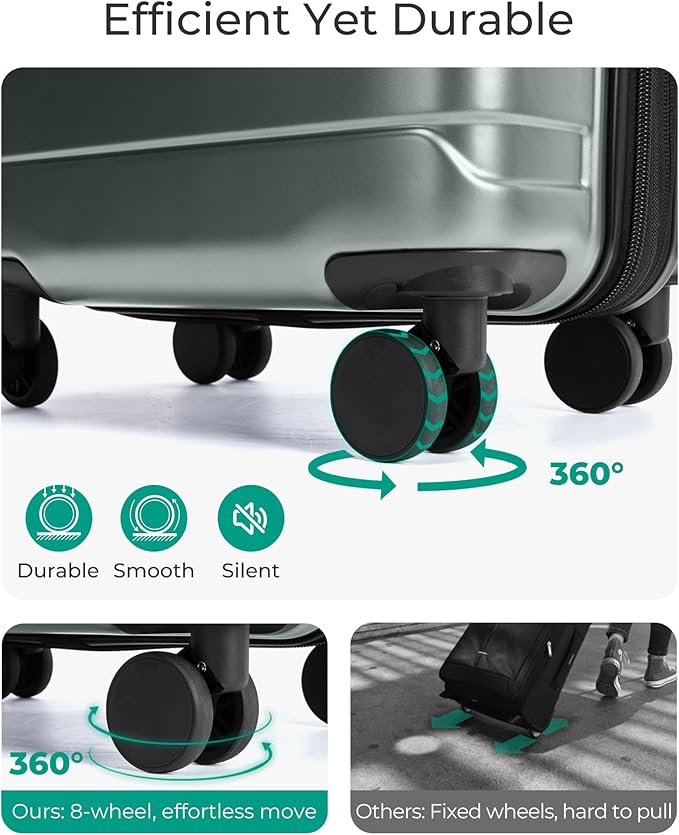 BAGSMART Carry On Luggage 22x14x9 Airline Approved with Spinner Wheels,Lightweight 20 Inch Luggage with TSA Lock,Expandable Hard Shell Carry On Suitcases for Men Women,Olive