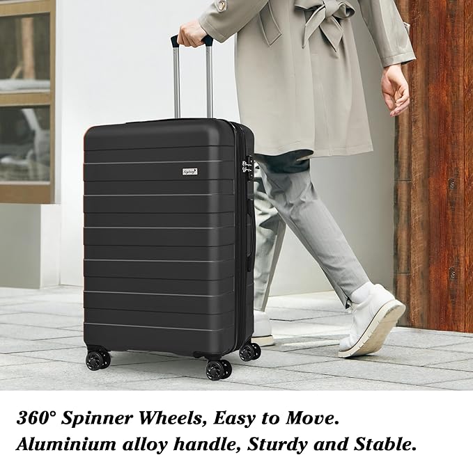 Zebra Luggage Sets 5 Piece, Lightweight Hardside Business Travel Suitcase Set with TSA Lock, Bonus Travel Backpack & Makeup Bag, 20/24/28 inch,Black