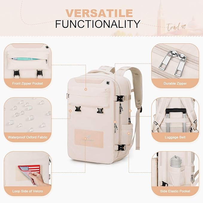Maelstrom Travel Backpack for Women Men,35L Waterproof Laptop Backpack Fits 17-Inch Laptop, Gift for School Work Backpack with Detachable Crossbody Bag & Shoe Compartment(Beige, Large-Upgrade)
