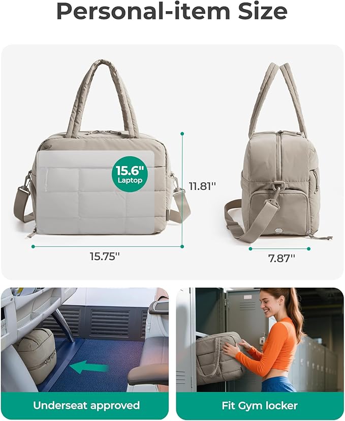 BAGSMART Gym Bag for Women, Carry on Travel Duffel Bag, Water-resistant Weekender with Shoe Compartment for Gym Travel Work, Camel, Medium