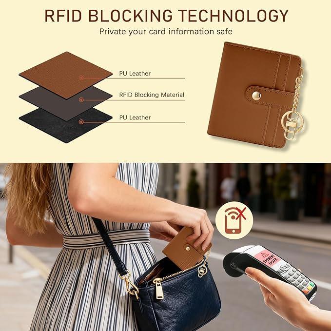 Jogjam Caramel Rfid Ladies Wallet, Small Slim Thin Compact Credit Card Women Wallet, PU Leather Bifold Cash Zipper Coin Pocket ID Window for Female Gifts