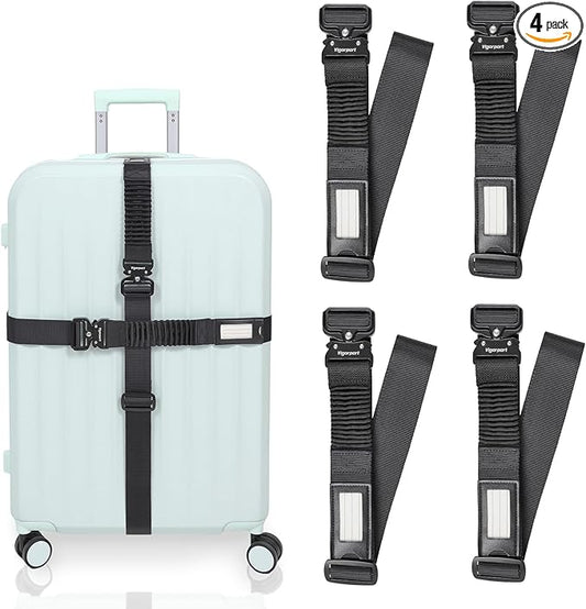 Vigorport Luggage Straps for Suitcases TSA Approved Suitcase Belt, Stretchable Travel Strap for Luggage, Heavy Duty Metal Buckle Luggage Belt Strap 72" Long (4PK)