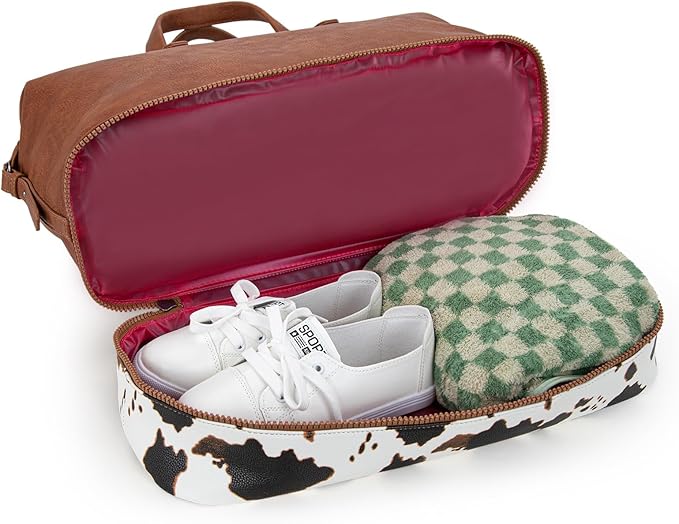 Wrangler Travel Duffel Bag Carry On Overnight Bag with Shoe Compartment Cow Print Weekender Bag for Women WG253-5110COW-BR