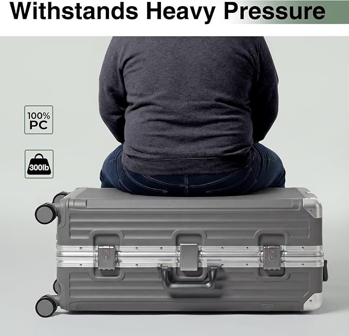 Krute No Zipper Carry On Luggage 20 Inch Suitcase with Wheels PC Aluminum Frame Zipperless Luggages with Cup Holder and Charger Hard Side TSA Approved Travel Suitcases Gray