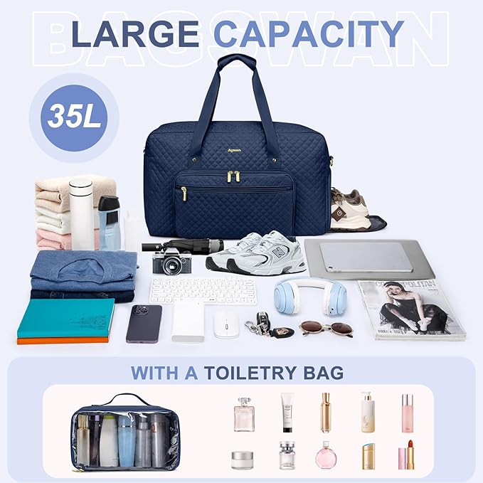 Large Weekender Travel Duffle Bag - With Shoe Compartment Weekender Bags for Womens Carry on Overnight Bag with Toiletry Bag Gym Duffel Bags with Wet Pocket Hospital Bags for Women Labor and Delivery