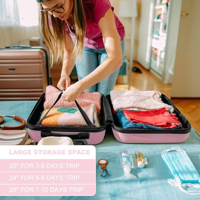 Kono 28 Inch Luggage Expandable Suitcase with Spinner Wheels TSA Lock Lightweight PC+ABS Hardside Large Checked Luggage Durable Rolling Suitcase Pink