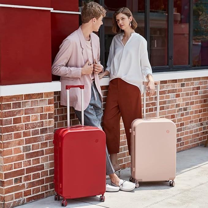 mixi Luggage Suitcase with Spinner Wheels, Hardside Rolling Suitcase PC with Cover & TSA Lock Lightweight Travel Case 24in Checked in, Red