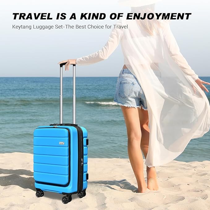 Explorer 20 Inch Carry On - Hardshell Suitcases with Front Pocket, Blue