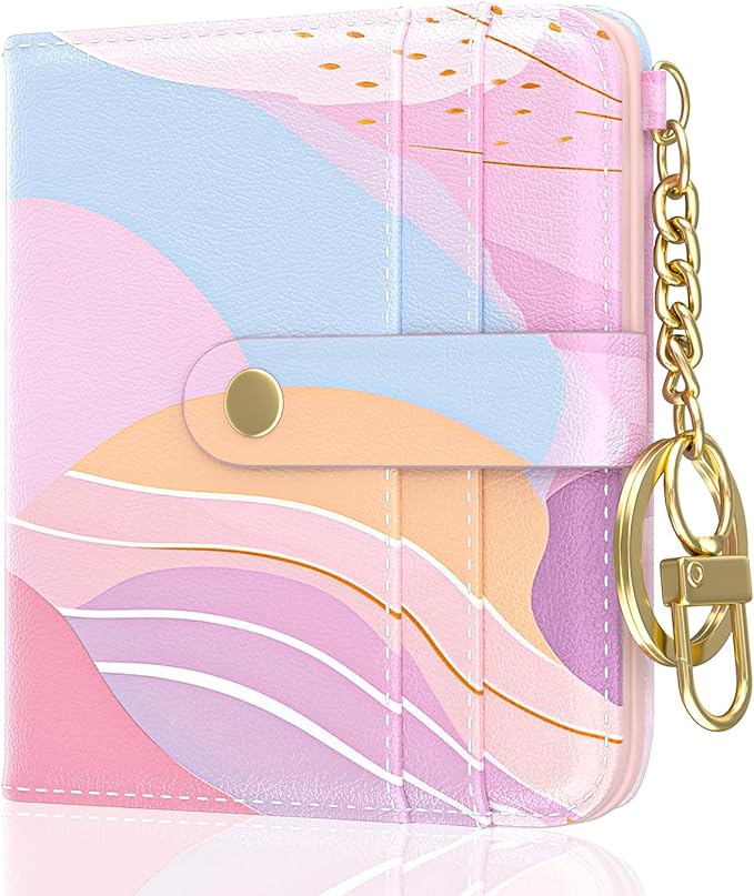Aiawoxc Womens Wallet, RFID Small Wallets for Women, Slim Compact Credit Card Holder, Cute Leather Bifold Ladies Purse with Zipper Coin Pocket and ID Window, Art Style Pattern
