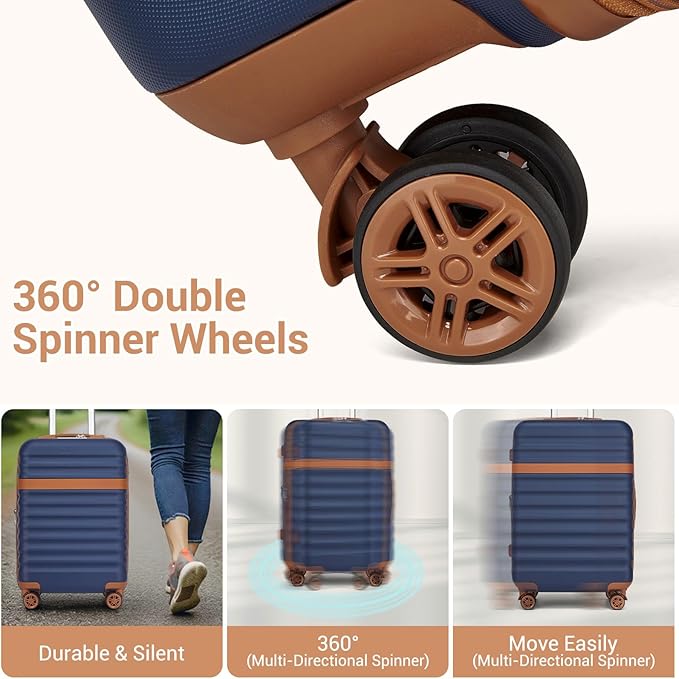 Kono Luggage Set 3 Pieces Expandable PC ABS Durable Suitcase Hardside with Double Spinner Wheels Tsa Lock Navy(20in/24in/28in)
