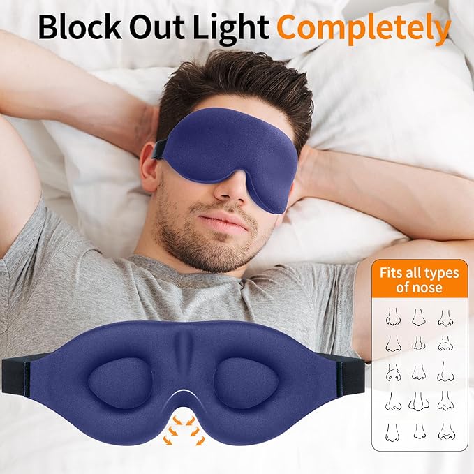 NEWVANGA Sleep Mask for Back and Side Sleeper, Block Out Light, Luxury Sleeping Eye Mask of 3D Night Blindfold, Zero Pressure Breathable Travel Eye Cover Blue