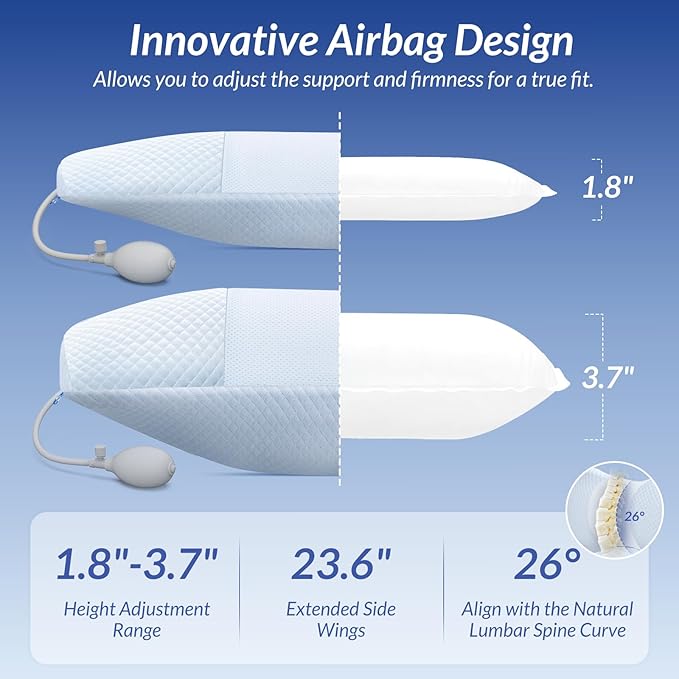 ZIKEE Inflatable Lumbar Support Pillow for Bed with Customized Lower Back Pain Relief & Support, Memory Foam Back Support for Side & Back Sleeping, Bed Pillow for Driving, Resting, Breathable Cover
